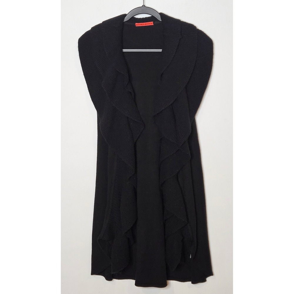Alice + Olivia Black Sleeveless Cardigan Ruffle Duster‎ Sweater Vest Womens S - Picture 7 of 7